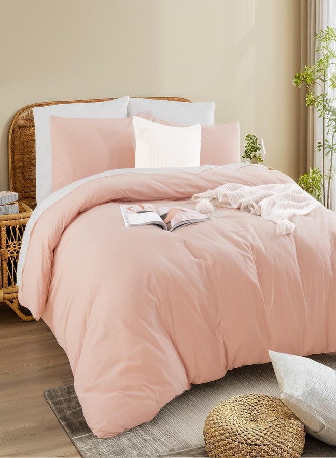 NEXHOME PRO Duvet Cover Set Kids Twin Size Linen Feel Textured Organic Natural 100% Washed Cotton Duvet Cover 2 Pieces Bedding Set with Zipper Closure, Breathable, Dusty Pink(No Comforter) - Image 4