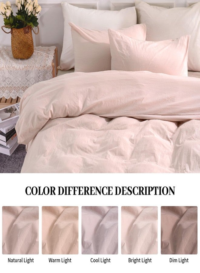 NEXHOME PRO Duvet Cover Set Kids Twin Size Linen Feel Textured Organic Natural 100% Washed Cotton Duvet Cover 2 Pieces Bedding Set with Zipper Closure, Breathable, Dusty Pink(No Comforter) - Image 3