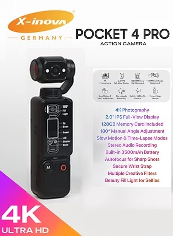 X-Inova كاميرا أكشن X-Inova Pocket 4 PRO 4K Ultra HD سوداء - Image 1