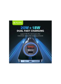 Bavin BAVIN PC926 PD 20W USB-C QC3.0 18W USB Fast Charging Car Charger Compatible for iPhone / Samsung Mobile  - Image 4