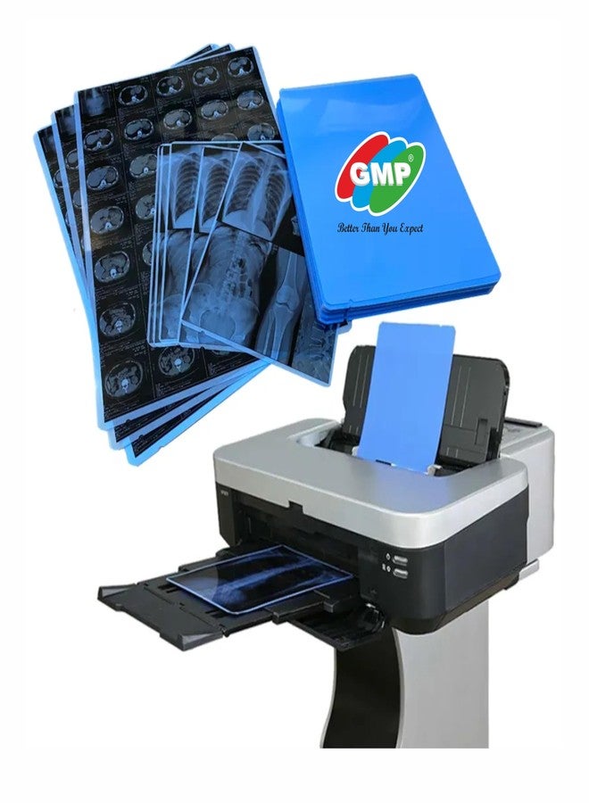 GMP Inkjet Medical Blue Film For X-Ray, CR, DR imaging/Waterproof Film/SIZE: A4 (210mm x 297mm 100 Sheet Pack of 280 GSM / 210 Micron compatible with Canon, Epson,Brother,HP Printers - Image 1
