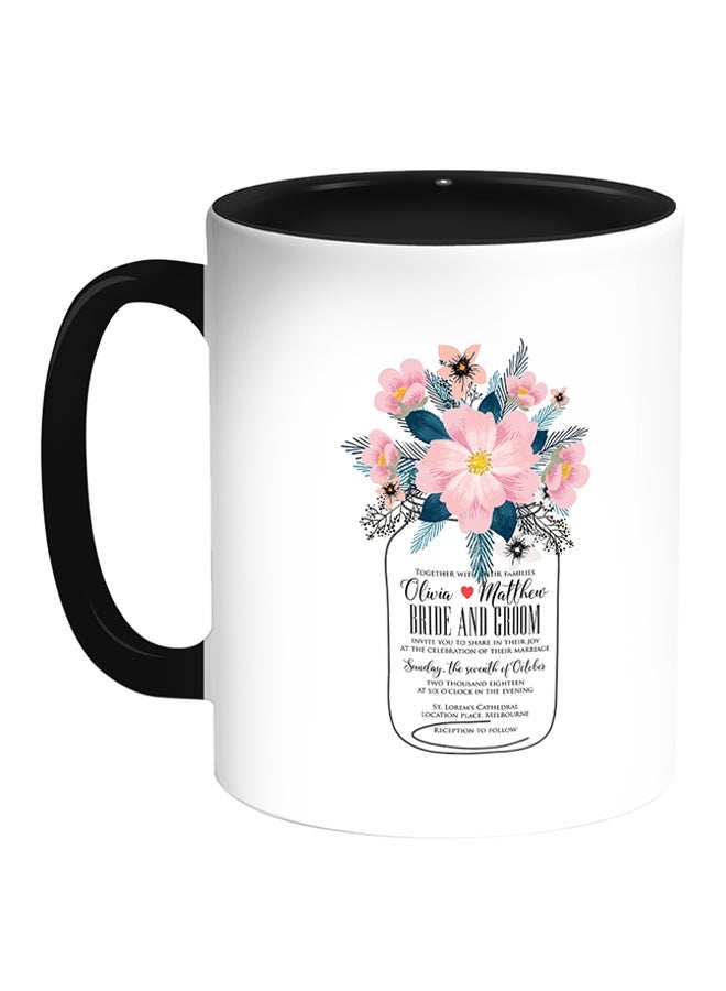 Flower Vase Printed Coffee Mug White/Black 11ounce