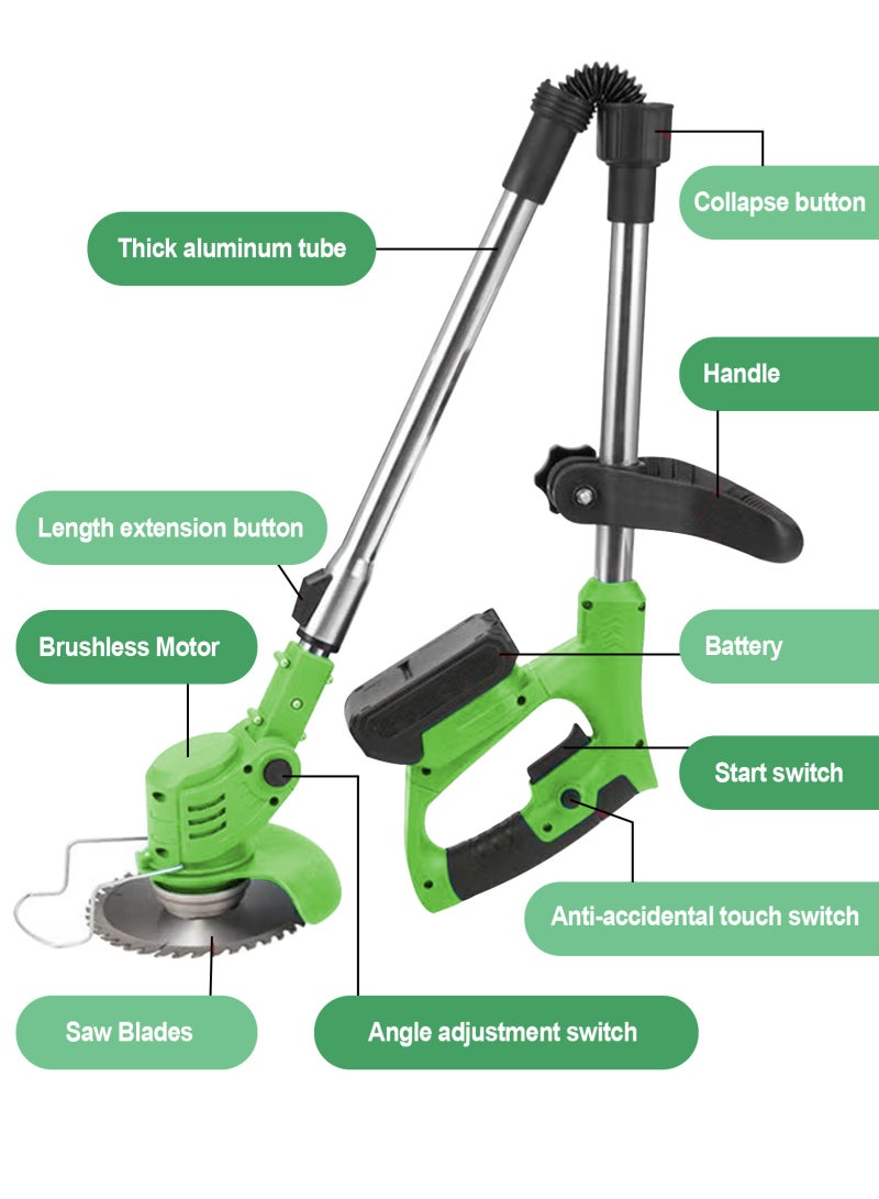 HomarKet Electric String Trimmer Kit,Cordless Handheld Grass Trimmer with 48V*2 Rechargable Battery,Wheel,3 Types Cutting Blade,Gloves,Charger Included,Lawn Mower for Yard Lawn - Image 3