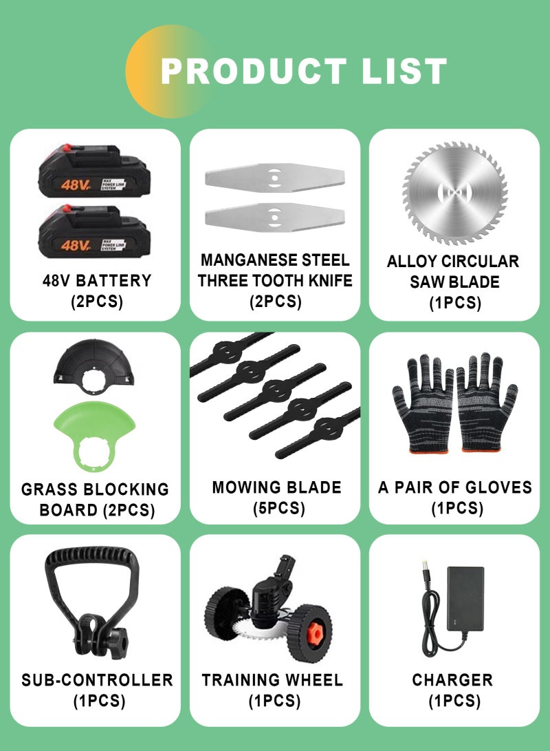 HomarKet Electric String Trimmer Kit,Cordless Handheld Grass Trimmer with 48V*2 Rechargable Battery,Wheel,3 Types Cutting Blade,Gloves,Charger Included,Lawn Mower for Yard Lawn - Image 2
