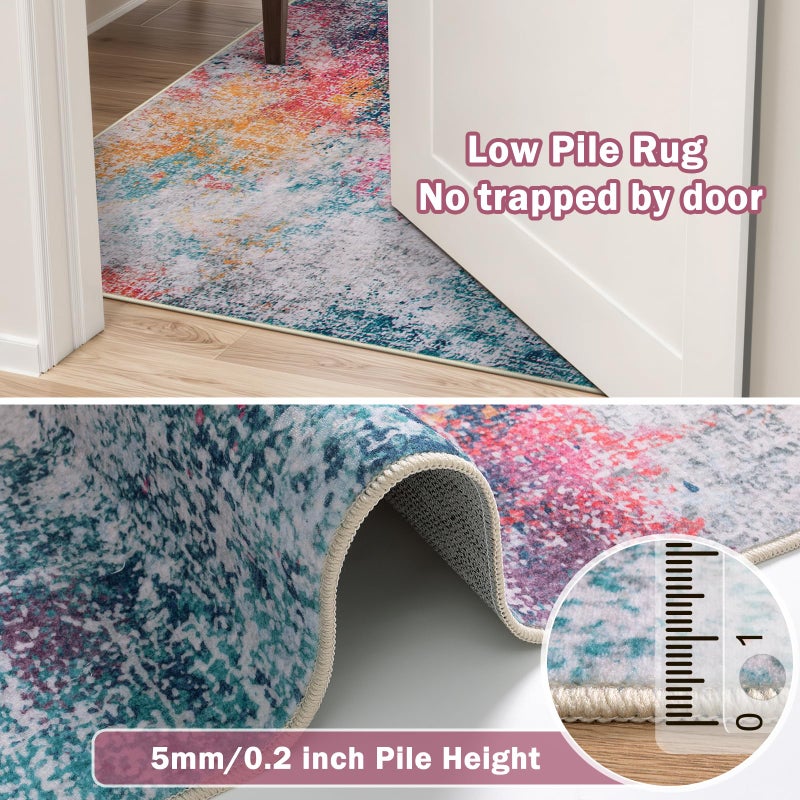 Beeiva Abstract Large Carpet for Living Room 8x10, Modern Washable Non Slip Area Rugs, Ultra Thin Foldable Lightweight Low Pile Rug for Dining Room Bedroom Playroom Office - Ivory Blue - Image 4