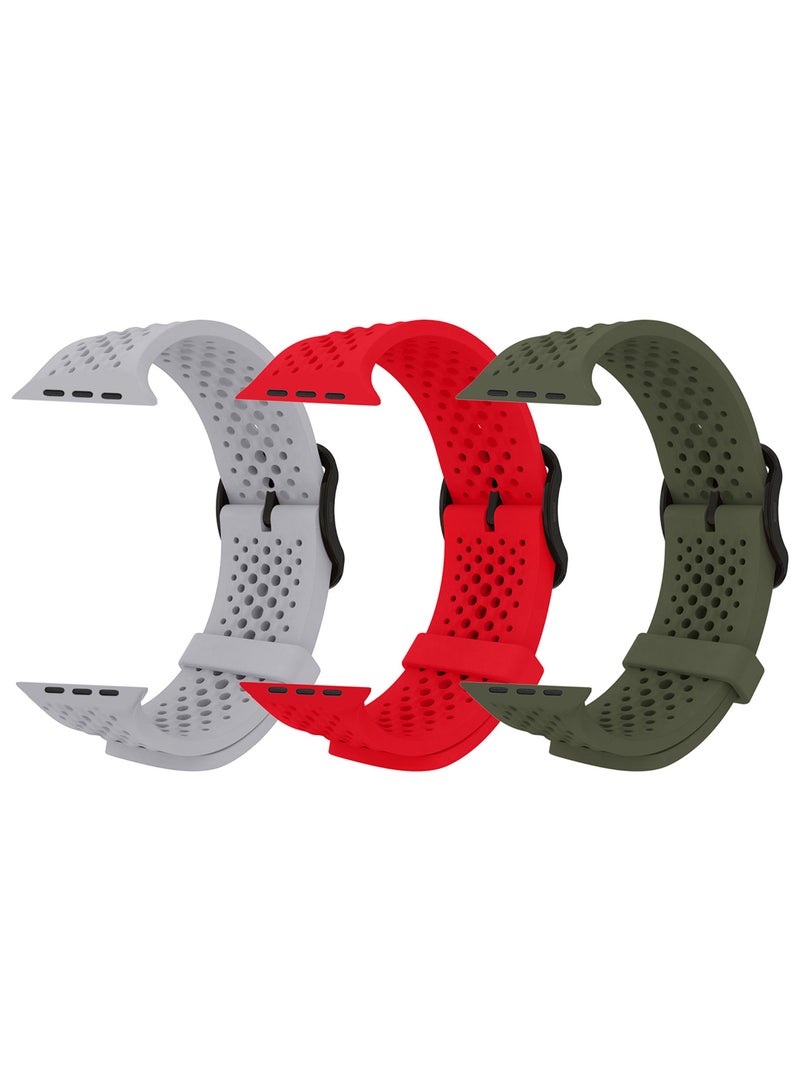 CATANES 3Packs 49mm/45mm/44mm/ Sport Silicone Watch Band Compatible with Apple Watch Series 9/8/7/6/5/4/3/2/1 & SE – Breathable Soft Strap with Buckle - Image 1