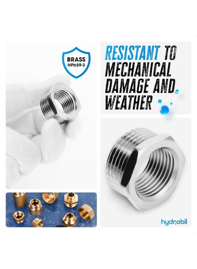 وصلات سباكة أنابيب المياه، محول مخفض (بوش) ذكر 3/4 بوصة BSP × أنثى 1/2 بوصة BSP، وصلات BSP، نحاس مطلي بالكروم، وصلات وتركيبات السباكة، 1 1 ميجابيسكل، أقصى. درجة حرارة: 95 درجة مئوية، وصلة BSP - Image 5