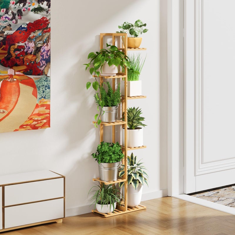 ROSSNY 55 Inch Tall Plant Stand Indoor, 7 Tier 8 Potted Bamboo Plant Stands for Indoor Plants, Corner Plant Stand, Plant Shelf For Indoor, Tiered Plant Stands, Planter Holder for Multiple Plants Indoor, Natural - Image 4