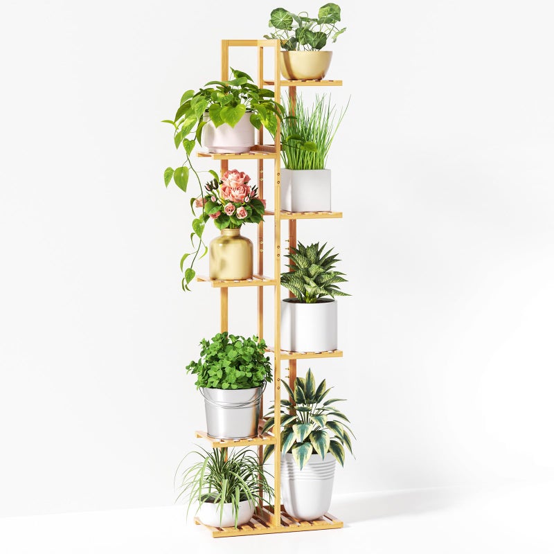 ROSSNY 55 Inch Tall Plant Stand Indoor, 7 Tier 8 Potted Bamboo Plant Stands for Indoor Plants, Corner Plant Stand, Plant Shelf For Indoor, Tiered Plant Stands, Planter Holder for Multiple Plants Indoor, Natural - Image 1