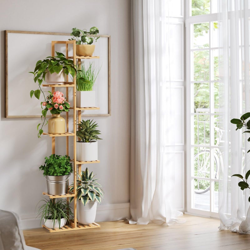 ROSSNY 55 Inch Tall Plant Stand Indoor, 7 Tier 8 Potted Bamboo Plant Stands for Indoor Plants, Corner Plant Stand, Plant Shelf For Indoor, Tiered Plant Stands, Planter Holder for Multiple Plants Indoor, Natural - Image 3