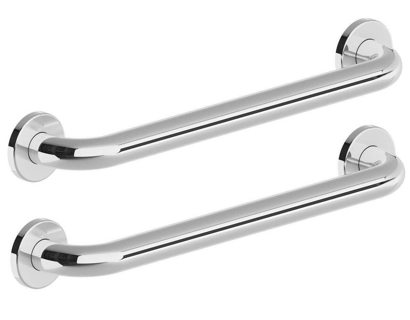 MLD Grab bar for Bathroom Grade 202 Stainless Steel 12 Inches Long Rod arm Towel Napkin Holder Safety Hand Support Rail Helping Handle Bars Silver Color (Chrome Finish) Pack of 2 - Image 1