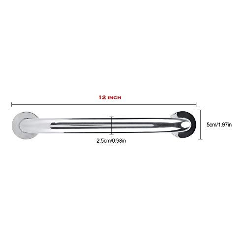 MLD Grab bar for Bathroom Grade 202 Stainless Steel 12 Inches Long Rod arm Towel Napkin Holder Safety Hand Support Rail Helping Handle Bars Silver Color (Chrome Finish) Pack of 2 - Image 2