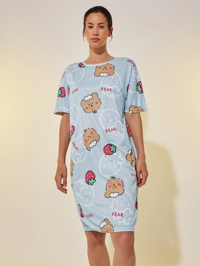 Take Two Take Two Graphic Print Round Neck Nightdress  - Image 2