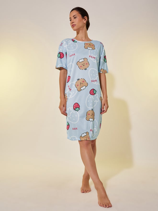 Take Two Take Two Graphic Print Round Neck Nightdress  - Image 1