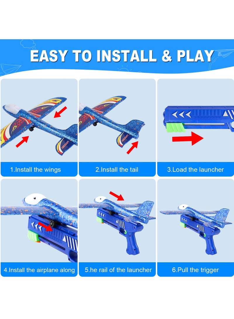Flushrenic Airplane Launcher Toy, 3-Piece Set 13.2-inch LED Foam Glider Launcher Boy's Airplane Toy, 2 Flight Modes, Suitable for Outdoor Flying Toys Theme Parties, Birthdays, and Fun-Filled Activities. - Image 5