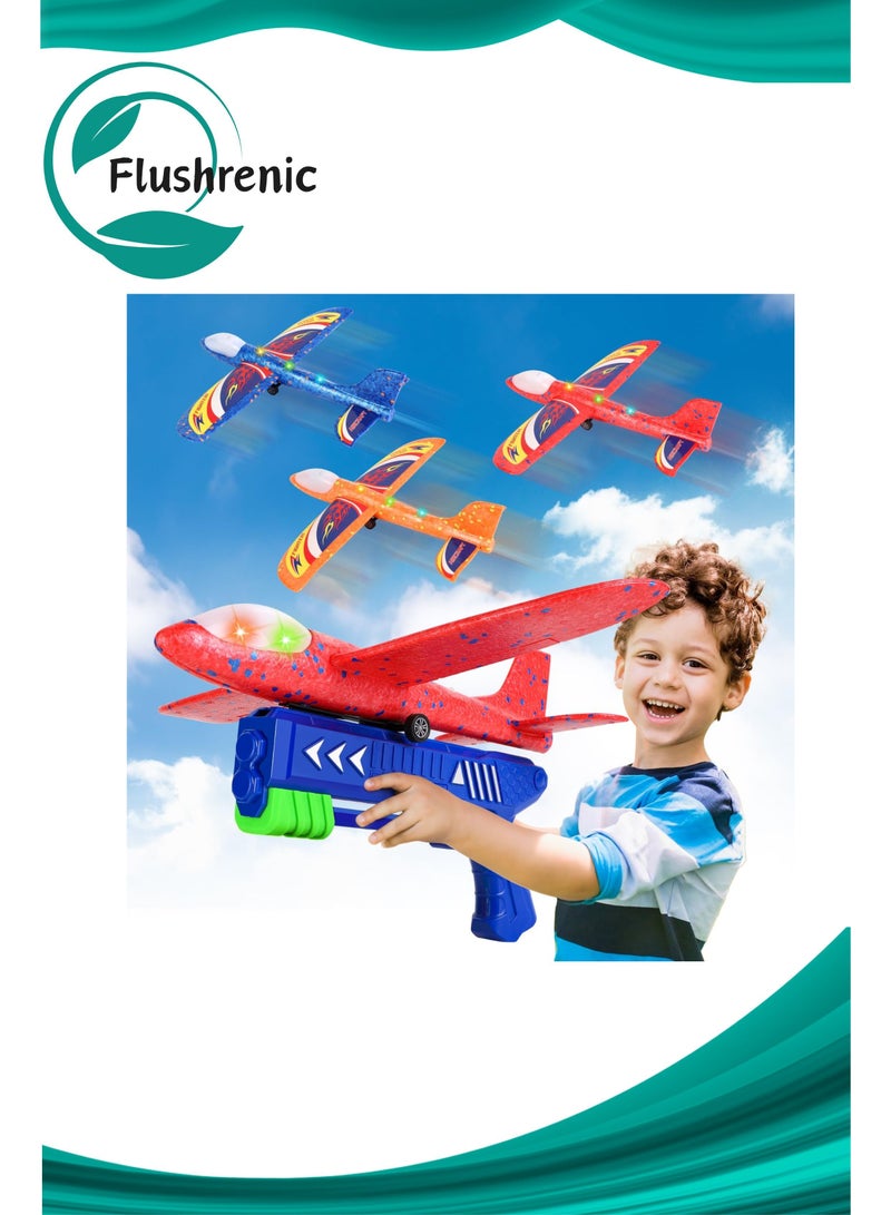 Flushrenic Airplane Launcher Toy, 3-Piece Set 13.2-inch LED Foam Glider Launcher Boy's Airplane Toy, 2 Flight Modes, Suitable for Outdoor Flying Toys Theme Parties, Birthdays, and Fun-Filled Activities. - Image 1