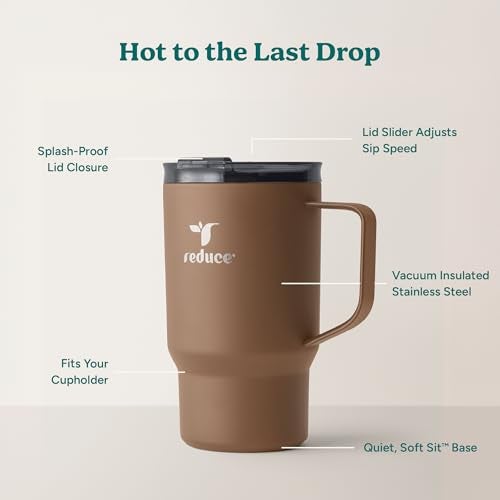 REDUCE Hot1 18 oz Hot1 Stainless Steel Insulated Mug with Temperature Adjusting Lid - Dual-Wall Vacuum, Cupholder Friendly - Keeps Drinks Hot for 6 Hours - Ideal for Coffee, Tea & Other - Java - Image 4