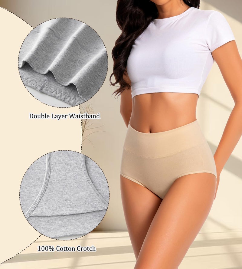 dmuveo Womens Cotton High Waisted Underwear Tummy Control Full Coverage Postpartum Ladies Panties C Section Soft Briefs 5 Pack Plus Size 7, Large - Image 5