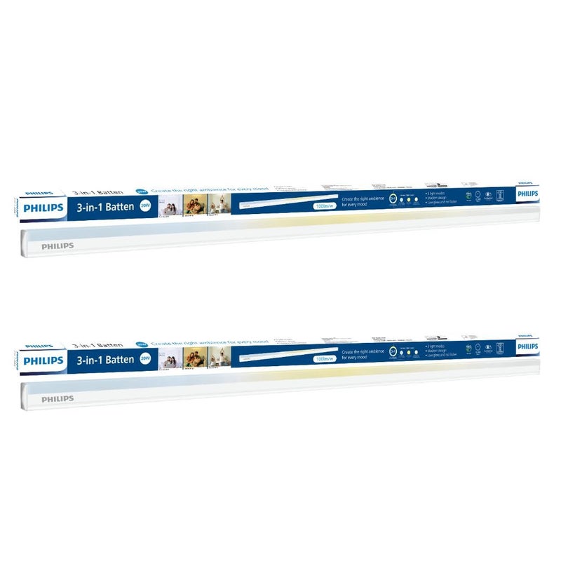 Philips Compact 4ft 20-watt LED Tubelight | 3 Colors in 1 LED Batten | Scene Switch Tubelight for Home & Decoration | Color: Tunable White, Pack of 2 - Image 1