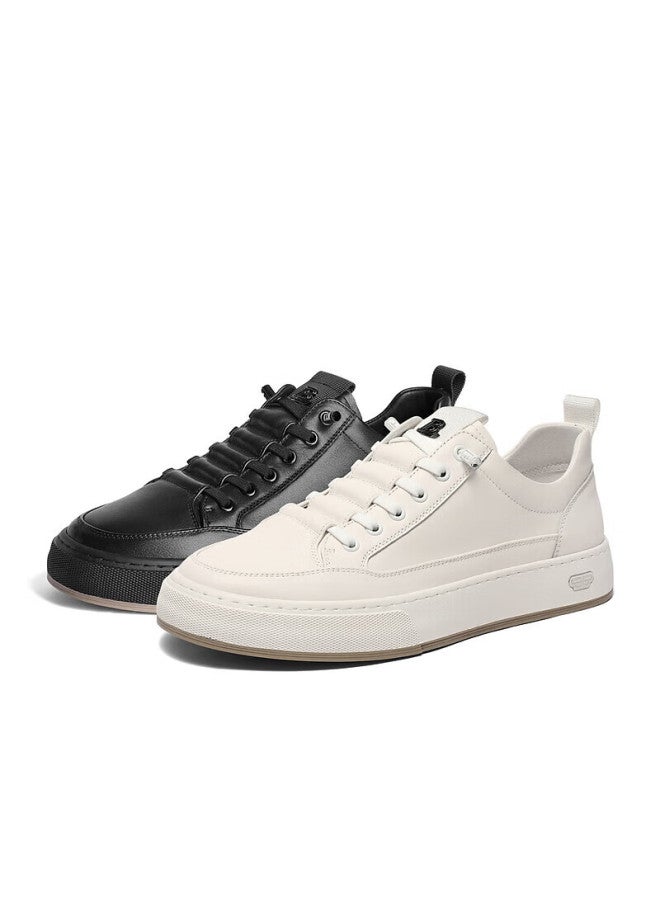 Belle Fashion Versatile White Sneakers For Men, Cowhide Leather Casual Skateboard Shoes A1230cm3, Black, Size 38 - Image 3