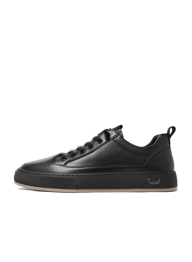Belle Fashion Versatile White Sneakers For Men, Cowhide Leather Casual Skateboard Shoes A1230cm3, Black, Size 38 - Image 1