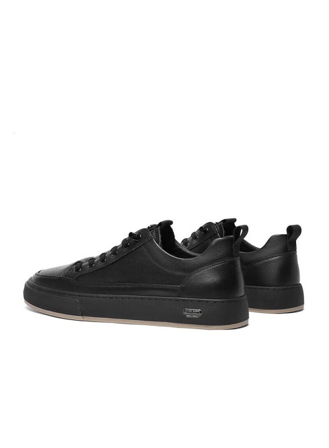 Belle Fashion Versatile White Sneakers For Men, Cowhide Leather Casual Skateboard Shoes A1230cm3, Black, Size 38 - Image 2