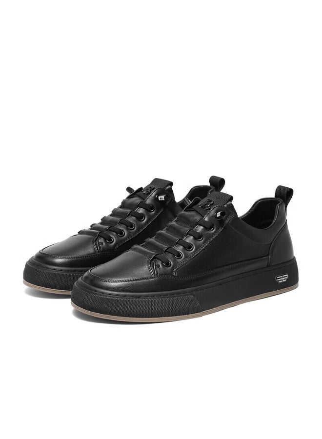 Belle Fashion Versatile White Sneakers For Men, Cowhide Leather Casual Skateboard Shoes A1230cm3, Black, Size 38 - Image 4