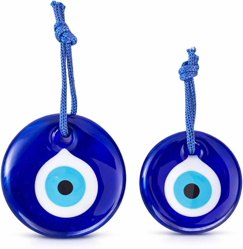 Erbulus Turkish Glass Blue Evil Eye Wall Hanging Ornament - Turkish Nazar Beads - Evil Eye Home Protection Charm Set of 2 - Wall Decor Amulet in a Box - Image 1