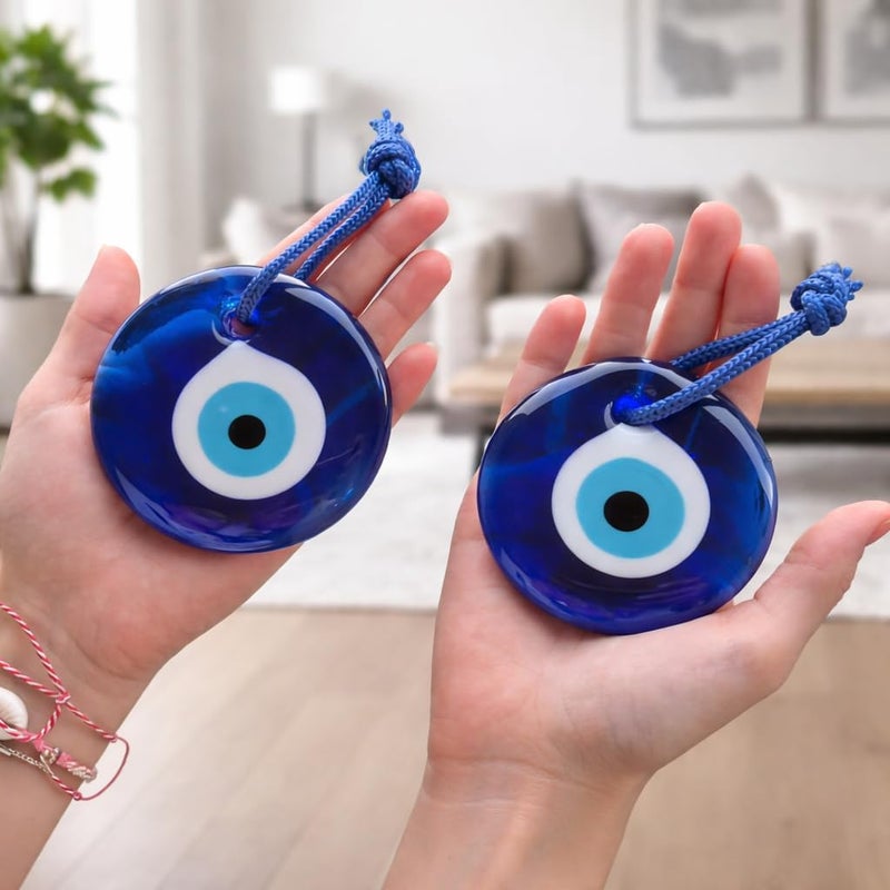 Erbulus Turkish Glass Blue Evil Eye Wall Hanging Ornament - Turkish Nazar Beads - Evil Eye Home Protection Charm Set of 2 - Wall Decor Amulet in a Box - Image 4