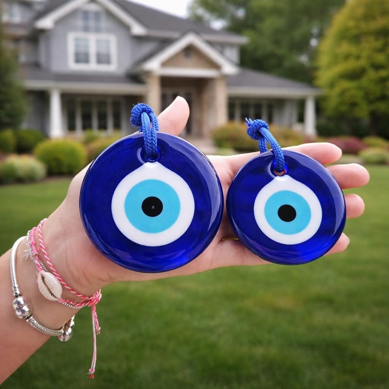 Erbulus Turkish Glass Blue Evil Eye Wall Hanging Ornament - Turkish Nazar Beads - Evil Eye Home Protection Charm Set of 2 - Wall Decor Amulet in a Box - Image 5