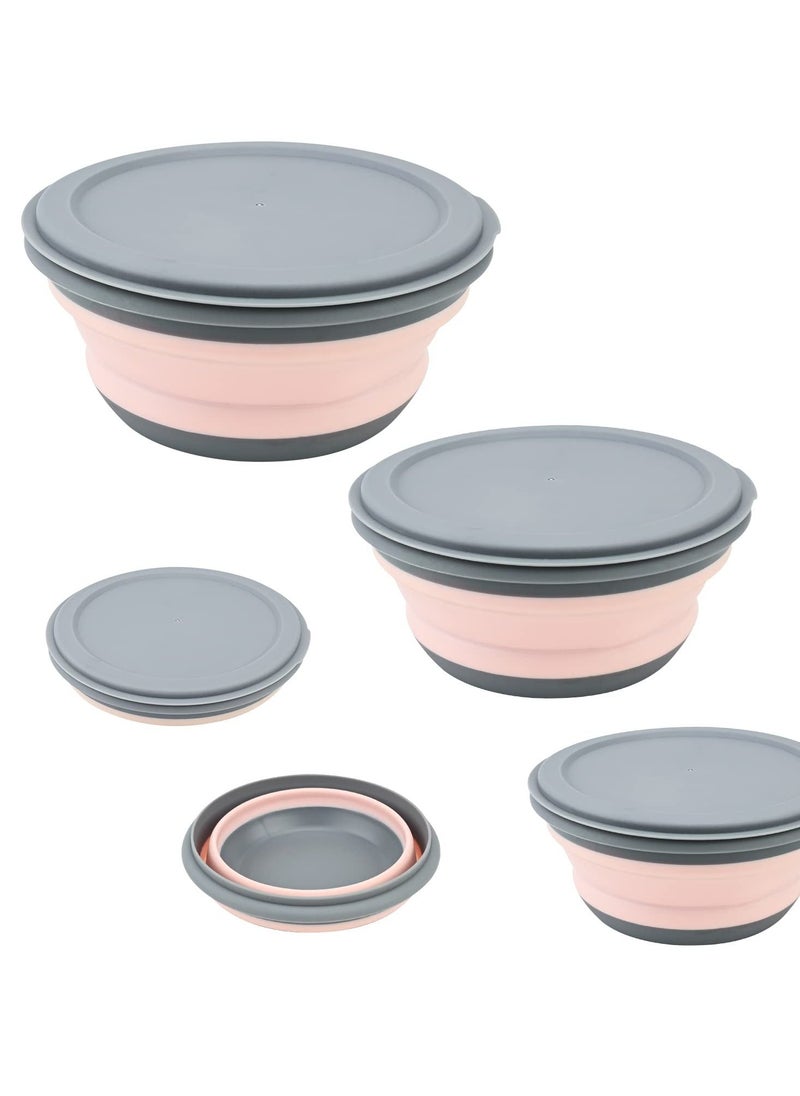 Generic 3 Pcs Collapsible Washing Up Bowl, Portable Camping Bowl with Lid Food Storage Outdoor Tableware Folding Lunch Box Portable Salad Bowl for Outdoor Travel Camping Hiking Caravan - Pink  - Image 1