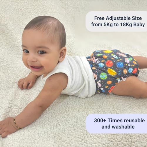 Little Pea Leak-Proof Free Size Cloth Diapers for 3 Months-3 Years—1 Adjustable Diaper Cover, 1 Absorbent Pad (Fits 5Kg-18kg), Washable, Reusable, Rash-Free with 6-Hour Absorbency, Pack of 1 - Image 2