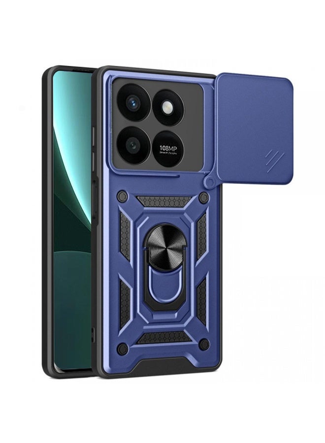 SanHu for Honor X7d 4G/5G Case Cover, Slide Camera Lens Cover, Magnetic Ring Holder Kickstand Protective Phone Case for Honor X7d 4G/5G, Blue