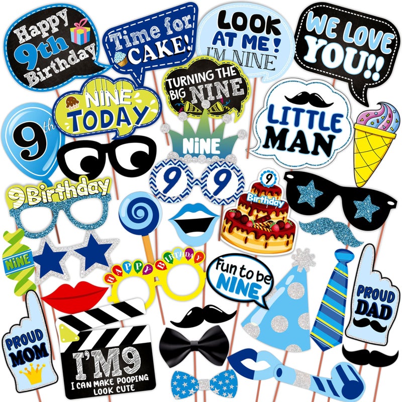WOBBOX Fourth Birthday Photo Booth Party Props Blue for Baby Boy, 4th Birthday Decorations for Boys, Kids Birthday Party Decoration Items - Image 1