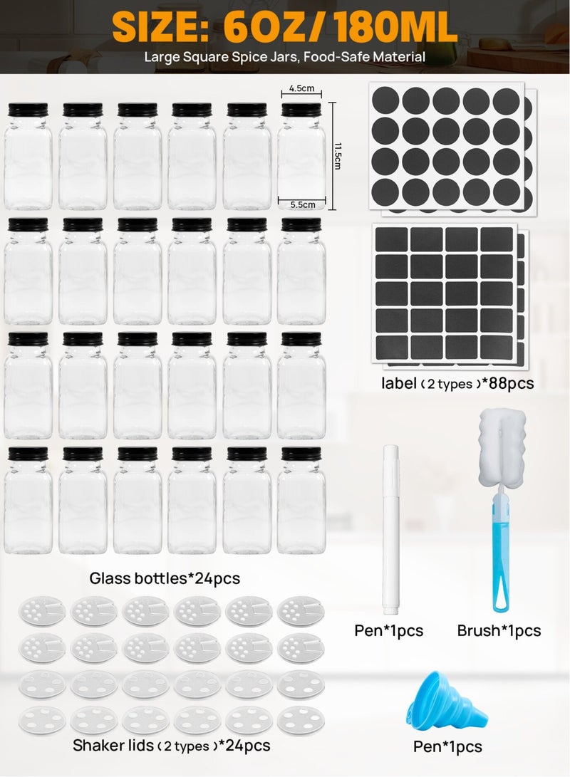 JOGAMS Set of 12 Glass Spice Jars 180ml Square Containers with Labels, Shaker Lids, Airtight Metal Caps and Funnel - Image 2
