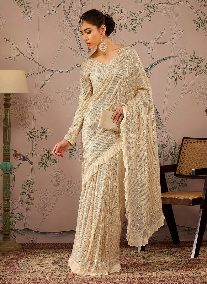 Embellished Gold Sequinned Saree for Women