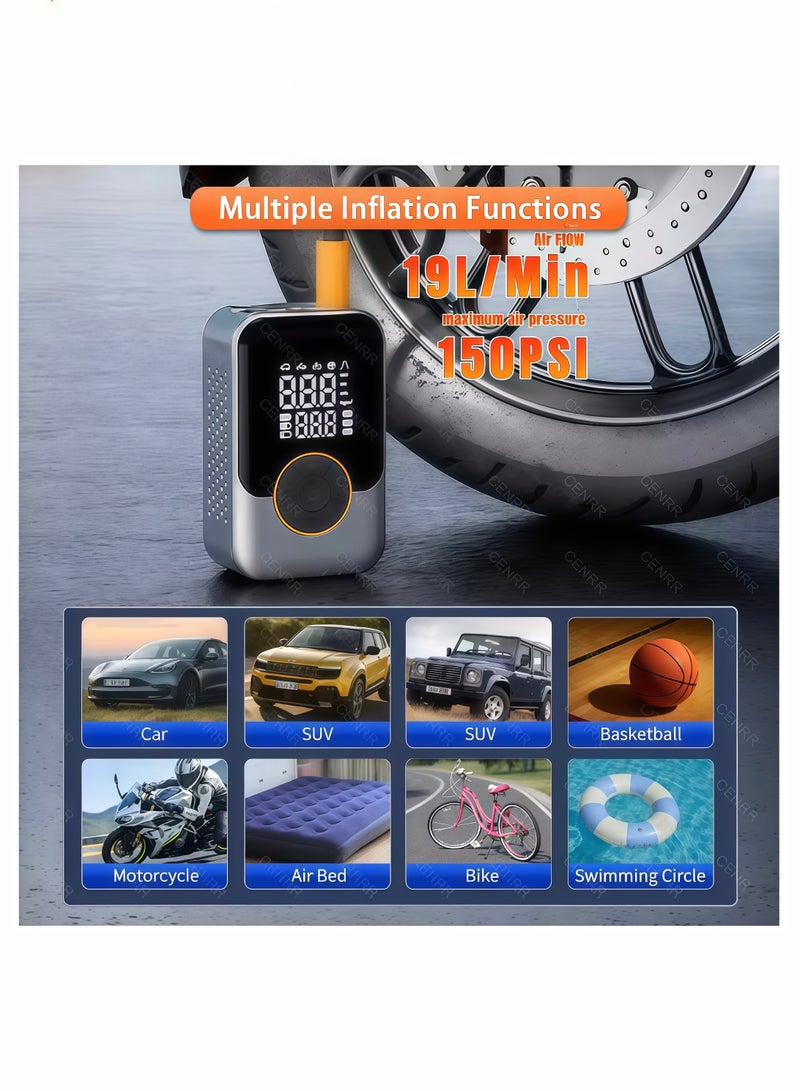 Digital Car Tyre Inflator Air Compressor,  Tire Inflator With 3000mAh Battery Power Bank/Auto Stop/LED Light/LCD Screen, 150 PSI Fast Inflation Cordless Air Pump，10 Tire Repair Plugs Included - Image 3