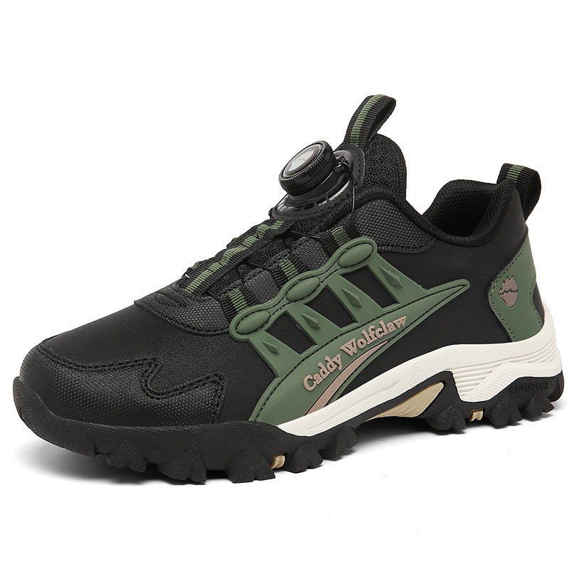 Teenagers Rotating Button Sneaker Winter Men'S Shoes Fleece-Lined Warm Cotton Shoes Large Children Non-Slip Wear-Resistant Mountaineering Shoes - Image 1