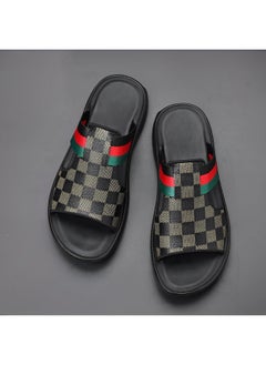 REOCLE Men's Leather Slippers Summer Beach Shoes Breathable Flat Sandals Casual Sandals Decorated with a Classic Pattern  - Image 3