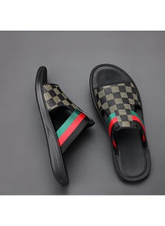 REOCLE Men's Leather Slippers Summer Beach Shoes Breathable Flat Sandals Casual Sandals Decorated with a Classic Pattern  - Image 4