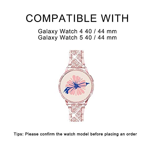 Mosonio Compatible with Samsung Galaxy Watch 5 Band/Samsung Galaxy Watch 4 Band, 20 mm Rose Pink Bling Galaxy Watch Band with 44 mm Cover Case, Jewelry Metal Wristband for Women（Rose Pink,44 mm） - Image 2