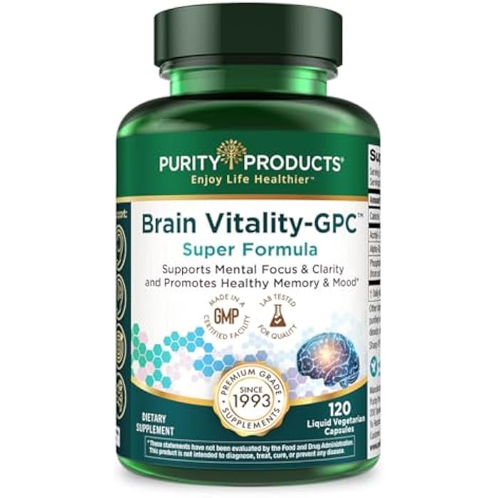 Purity Products Brain Vitality-GPC Super Formula Acetyl L-Carnitine HCI + Alpha GPC + Phosphatidlyserine - Supports Normal Concentration and Mental Clarity - 120 Caps - Image 1