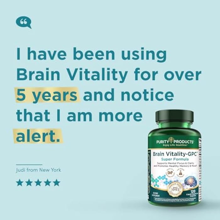 Purity Products Brain Vitality-GPC Super Formula Acetyl L-Carnitine HCI + Alpha GPC + Phosphatidlyserine - Supports Normal Concentration and Mental Clarity - 120 Caps - Image 4