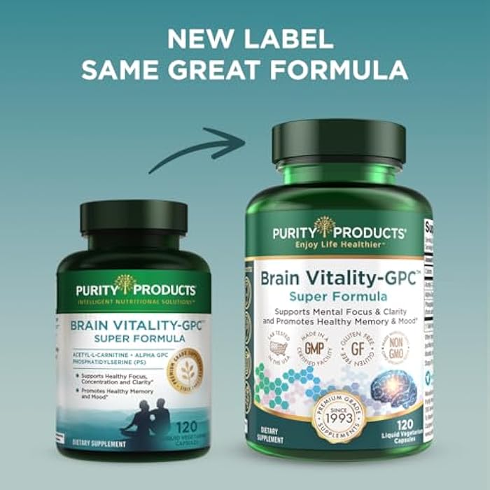 Purity Products Brain Vitality-GPC Super Formula Acetyl L-Carnitine HCI + Alpha GPC + Phosphatidlyserine - Supports Normal Concentration and Mental Clarity - 120 Caps - Image 3