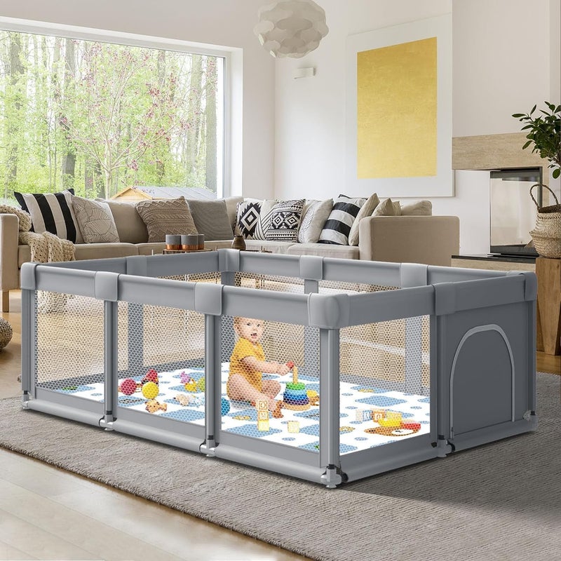 Fshibila 74" ×50" Large Baby Playpen, Baby Playard for Babies and Toddlers, Baby Fence Play Pens for Indoor & Outdoor, Sturdy Safety Play Yard with Soft Breathable Mesh, Anti-Fall, Grey - Image 1
