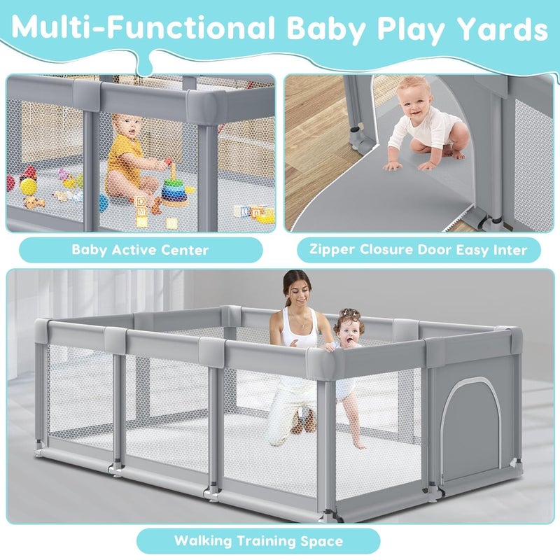 Fshibila 74" ×50" Large Baby Playpen, Baby Playard for Babies and Toddlers, Baby Fence Play Pens for Indoor & Outdoor, Sturdy Safety Play Yard with Soft Breathable Mesh, Anti-Fall, Grey - Image 4