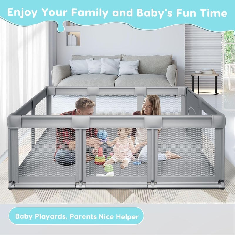 Fshibila 74" ×50" Large Baby Playpen, Baby Playard for Babies and Toddlers, Baby Fence Play Pens for Indoor & Outdoor, Sturdy Safety Play Yard with Soft Breathable Mesh, Anti-Fall, Grey - Image 2