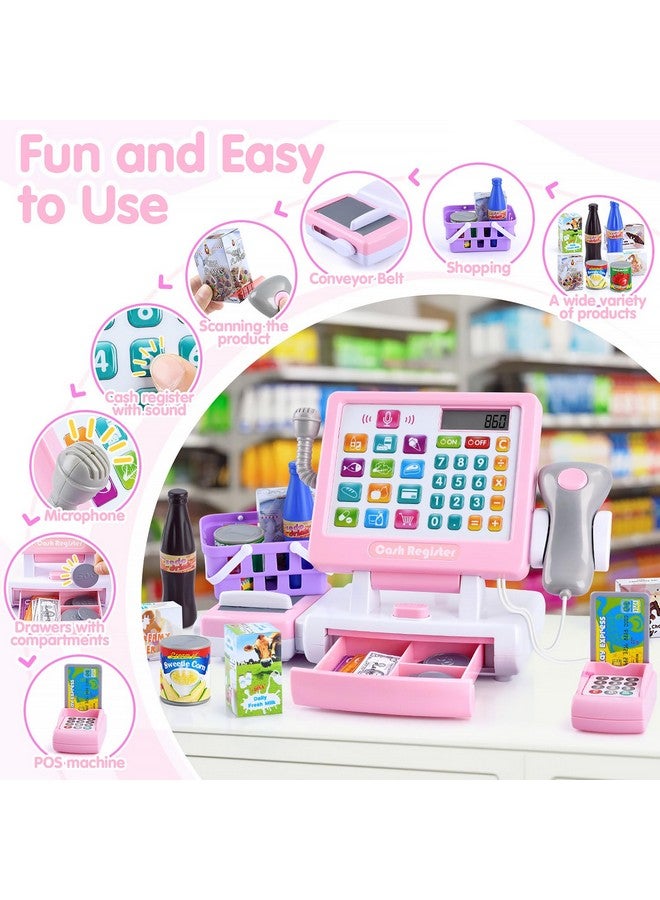 PLAY Kids Cash Register Toy - Pretend Play Calculator Register Toys With Microphone/Conveyors/Play Money/Scanner/Credit Card/Cans/Drink, 3+ Toddler Develops Early Math Skills Learning Toys - Image 4