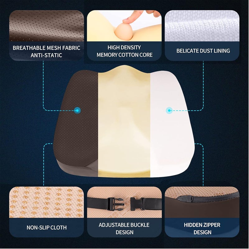 LARROUS Car Seat Cushion - Comfort Memory Foam Seat Cushion for Car Seat Driver, Tailbone (Coccyx) Pain Relief Pad, Car Seat Cushions for Driving, Office Chair Cushion (Brown) - Image 3