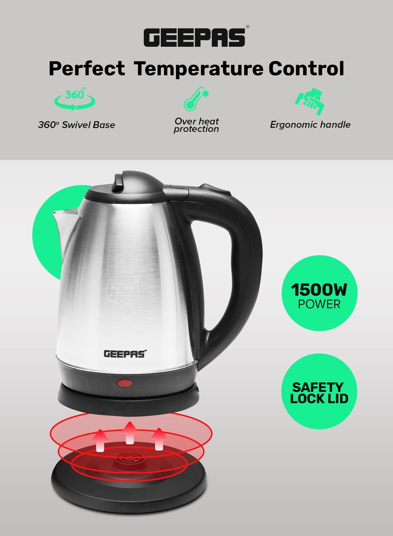 جيباس غلاية شاي كهربائية 1.8 L 1500 W GK5454B اسود / فضي - Image 3